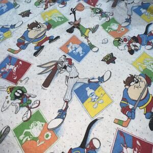 Vintage 1992 Looney Tunes Sports Throw Blanket 70”x 83” Taz Marvin Bugs